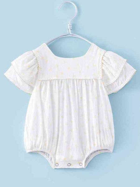 baby lace trim floral and polka dot print bodysuit she, Blue