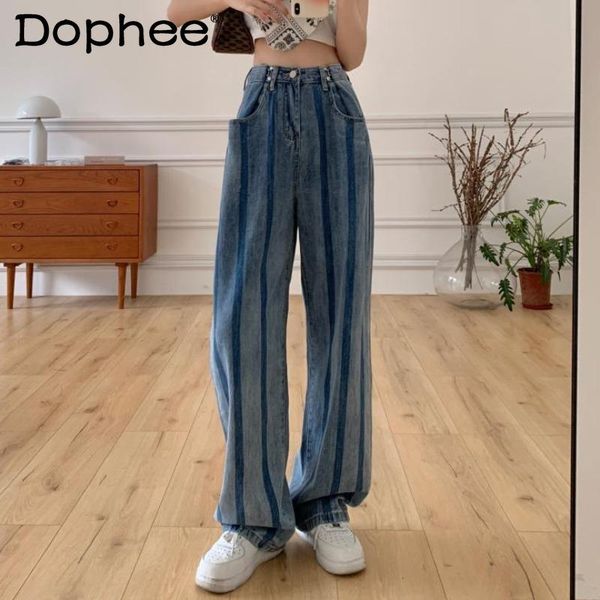 women's jeans streetwear high waist slimming wide leg pants 2021 fall korean striped loose straight denim fashion trousers, Blue
women's jeans streetwear high waist slimming wide leg pants 2021 fall korean striped loose straight denim fashion trousers, Blue