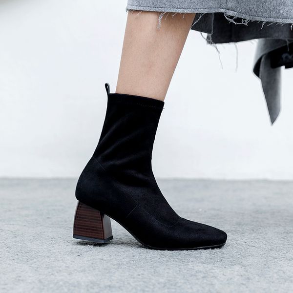 stretch boots leather ankle boots suede pointed toe female shoes woman slip on elastic band footwear new, Black
stretch boots leather ankle boots suede pointed toe female shoes woman slip on elastic band footwear new, Black