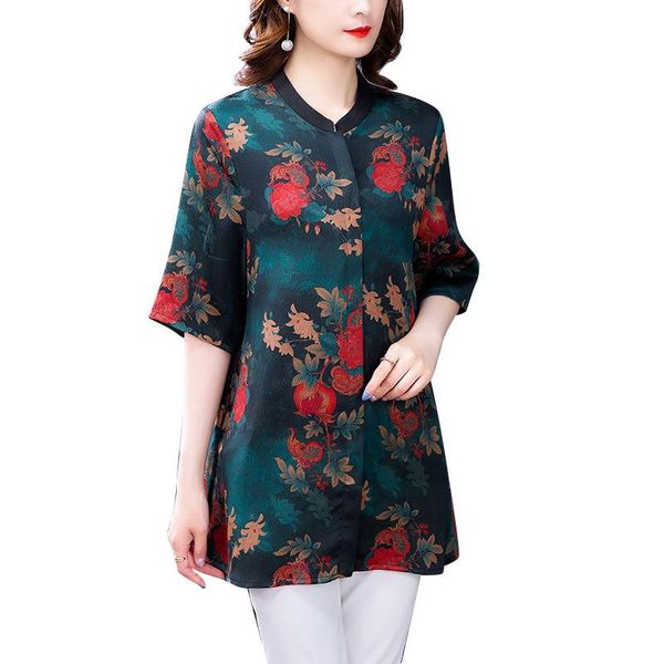 women's blouses & shirts silk shirt summer style chinese retro short-sleeved printed mother's, White
women's blouses & shirts silk shirt summer style chinese retro short-sleeved printed mother's, White