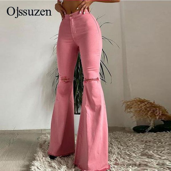 women's jeans 2021 streetwear high waist flare pants for women knee ripped hole denim trousers ladies blue pink fashion
women's jeans 2021 streetwear high waist flare pants for women knee ripped hole denim trousers ladies blue pink fashion