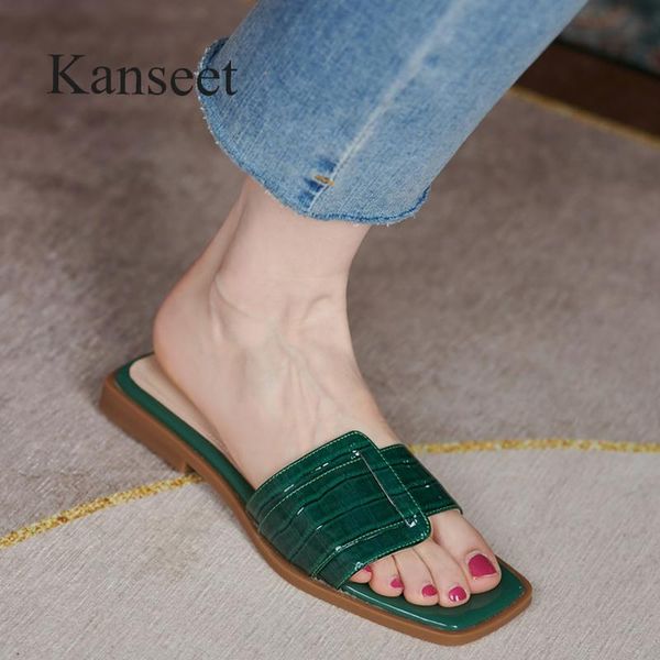 slippers kanseet women shoes 2021 summer genuine leather square toe casual comfort low heels green beige basic female footwear, Black
slippers kanseet women shoes 2021 summer genuine leather square toe casual comfort low heels green beige basic female footwear, Black