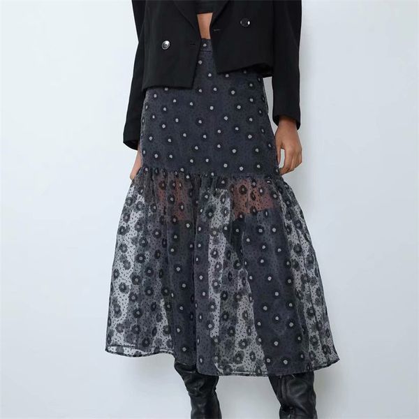 2021 new women organza floral pattern midi skirt faldas mujer elastic waist side zipper fly female stylish casual a line skirts gh3d, Black
2021 new women organza floral pattern midi skirt faldas mujer elastic waist side zipper fly female stylish casual a line skirts gh3d, Black