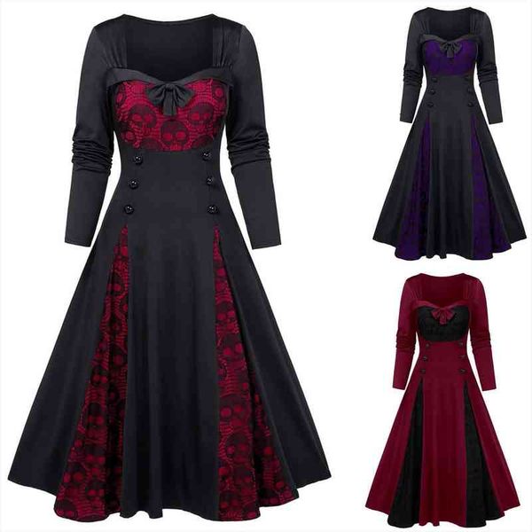 patchwork skull lace splicing womens dress long sleeve vintage party ladies elegant robe femme, Black;gray
patchwork skull lace splicing womens dress long sleeve vintage party ladies elegant robe femme, Black;gray