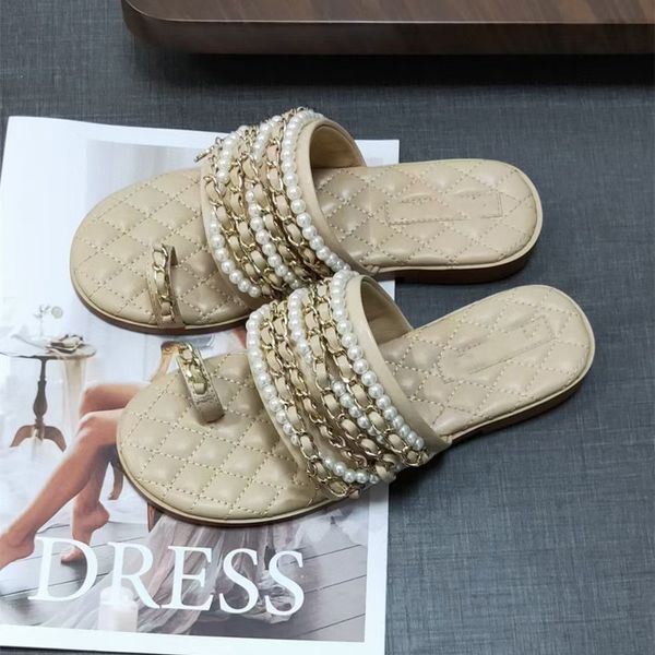 official website 70% off outlet pearl chain flip flops luxury brand genuine leather sandals summer slides flat slippers for women sale, Black
official website 70% off outlet pearl chain flip flops luxury brand genuine leather sandals summer slides flat slippers for women sale, Black