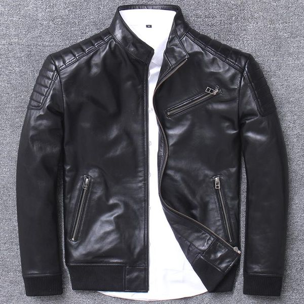 men's leather & faux back season locomotive genuine clothing man short fund autumn sheepskin jacket haining stand lead single fashion, Black
men's leather & faux back season locomotive genuine clothing man short fund autumn sheepskin jacket haining stand lead single fashion, Black