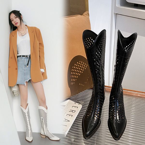 2021 spring new shoes woman designers chic hollow boots pointed toe natural genuine leather women boots knee high womens shoes, Black
2021 spring new shoes woman designers chic hollow boots pointed toe natural genuine leather women boots knee high womens shoes, Black