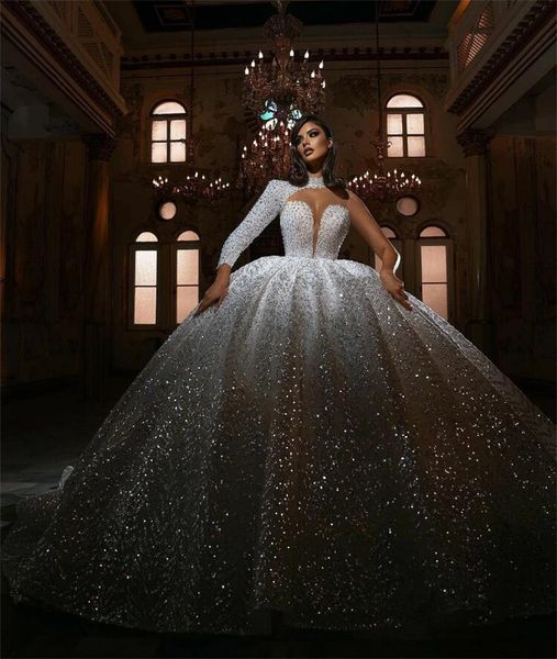 glamorous wedding dresses one shoulder high neck bridal gowns sequins bling bling floor length robe de mariée custom made, White
glamorous wedding dresses one shoulder high neck bridal gowns sequins bling bling floor length robe de mariée custom made, White