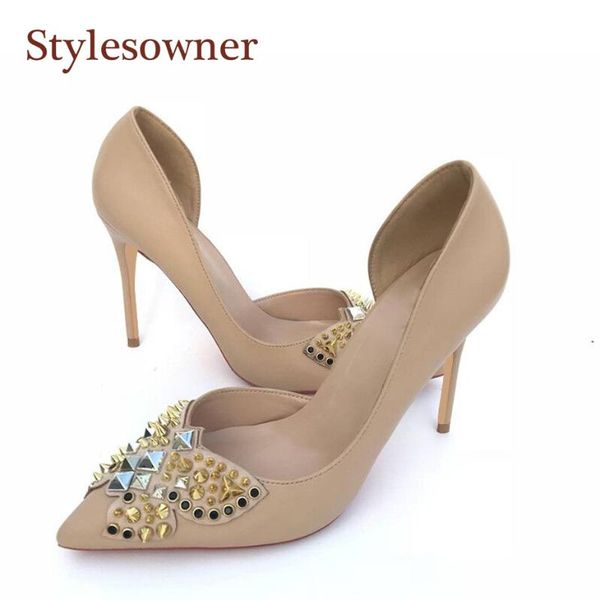 dress shoes nude thin heel shoe gold silver spike rivets butterfly wedding one side open fashion pumps sapatos mujer 34-44, Black
dress shoes nude thin heel shoe gold silver spike rivets butterfly wedding one side open fashion pumps sapatos mujer 34-44, Black