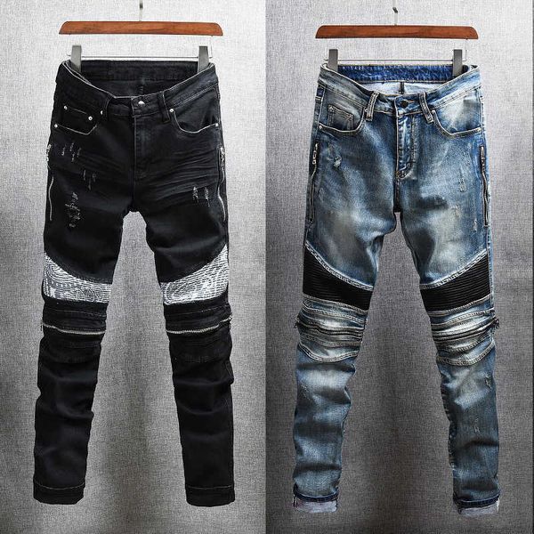 american streetwear fashion men jeans slim fit elastic cotton denim ripped punk trousers patches designer hip hop biker pants, Blue
american streetwear fashion men jeans slim fit elastic cotton denim ripped punk trousers patches designer hip hop biker pants, Blue