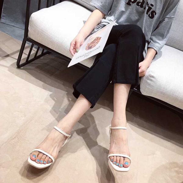 new thick thick heel high heel transparent buckle cellophane tape sandals open toe high heels ladies heels, Black
new thick thick heel high heel transparent buckle cellophane tape sandals open toe high heels ladies heels, Black
