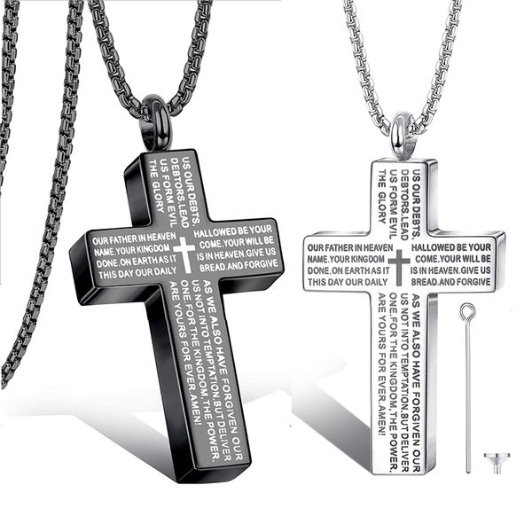 stainless steel cross pendant wholesale cremation jewelry ashes urn necklaces with lettering souvenir black, silver
stainless steel cross pendant wholesale cremation jewelry ashes urn necklaces with lettering souvenir black, silver