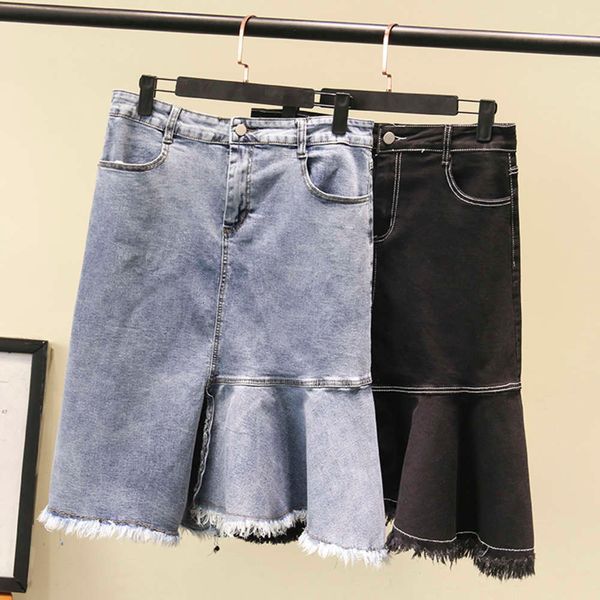 2020 summer new large denim fat mm slim high waist irregular hem split skirt, Blue
2020 summer new large denim fat mm slim high waist irregular hem split skirt, Blue