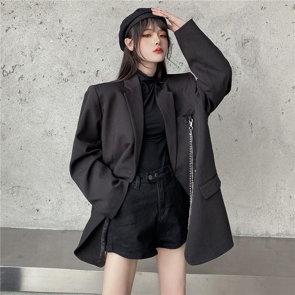 women's suits & blazers loose korean blazer women solid color double breasted casual notched collar long sleeve high street jackets ou, White;black
women's suits & blazers loose korean blazer women solid color double breasted casual notched collar long sleeve high street jackets ou, White;black