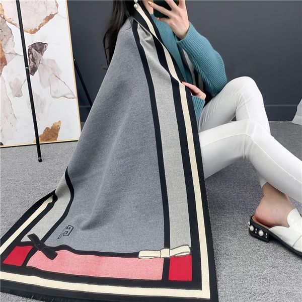 scarves korean bow thermal jacquard shawl classic color matching cashmere like thickened fleece scarf women's fashion 180*70cm, Blue;gray
scarves korean bow thermal jacquard shawl classic color matching cashmere like thickened fleece scarf women's fashion 180*70cm, Blue;gray