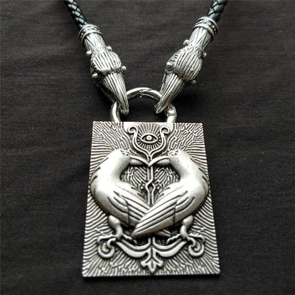 pendant necklaces nordic viking raven black bird celt crow necklace men talisman gothic ethnic jewelry with head pu leather chain, Silver 
pendant necklaces nordic viking raven black bird celt crow necklace men talisman gothic ethnic jewelry with head pu leather chain, Silver