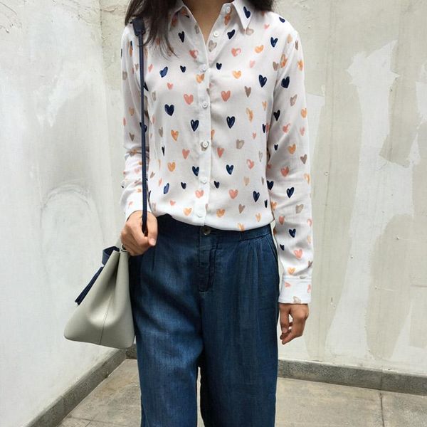 2021 summer heart printing blouse full sleeve turn-down collar shirts causal shirt, White
2021 summer heart printing blouse full sleeve turn-down collar shirts causal shirt, White