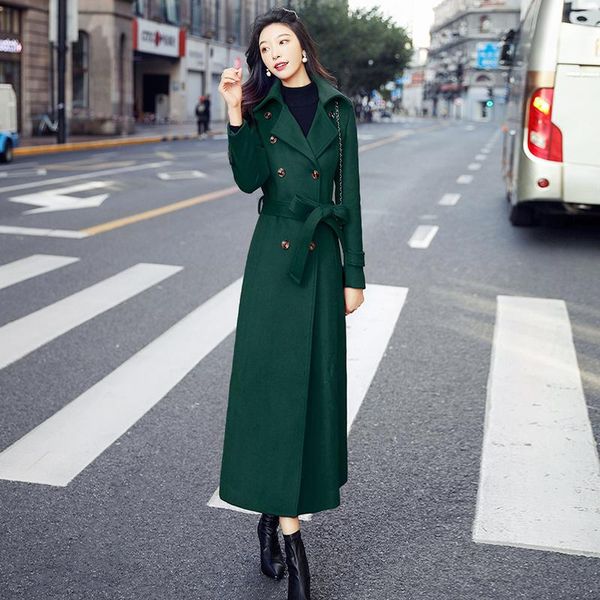 women's wool & blends dark green woolen overcoat in autumn and winter 2021 long fashion thin super knee length, Black
women's wool & blends dark green woolen overcoat in autumn and winter 2021 long fashion thin super knee length, Black