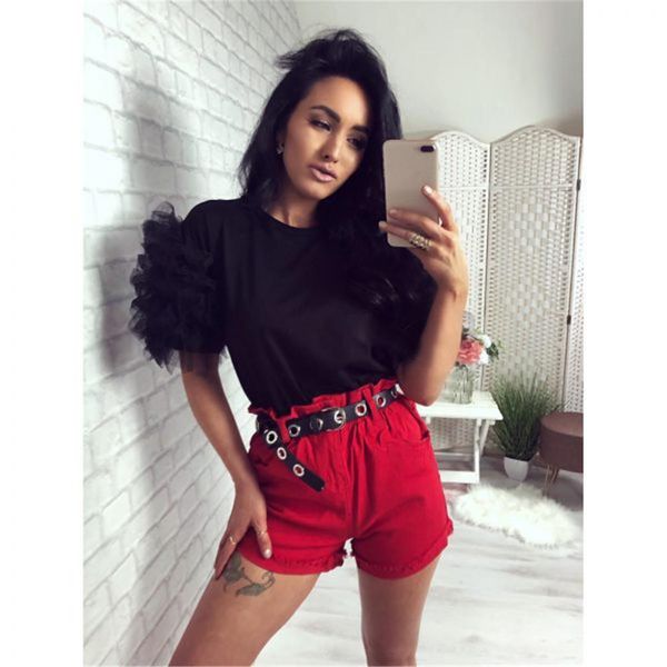 women summer tulle lace ruffle short mesh puff sleeve t-shirt ladies loose casual round collar leopard print t-shirt new, White
women summer tulle lace ruffle short mesh puff sleeve t-shirt ladies loose casual round collar leopard print t-shirt new, White