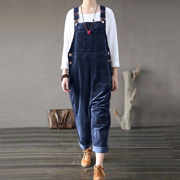 corduroy casual solid pocket long women jumpsuit playsuit strap button loose enterizos para mujer, Black;white
corduroy casual solid pocket long women jumpsuit playsuit strap button loose enterizos para mujer, Black;white