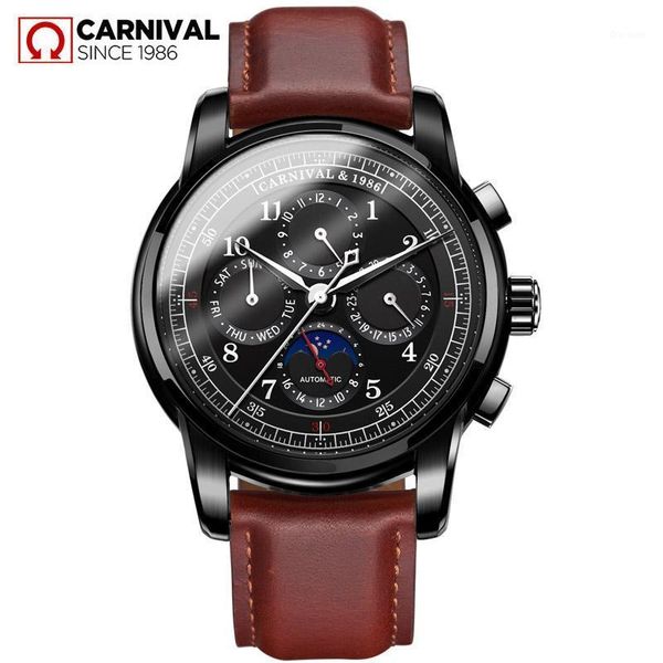 carnival automatic mechanical watch men multifunction 24 hours calendar week month sports military waterproof wristwatches, Slivery;brown
carnival automatic mechanical watch men multifunction 24 hours calendar week month sports military waterproof wristwatches, Slivery;brown