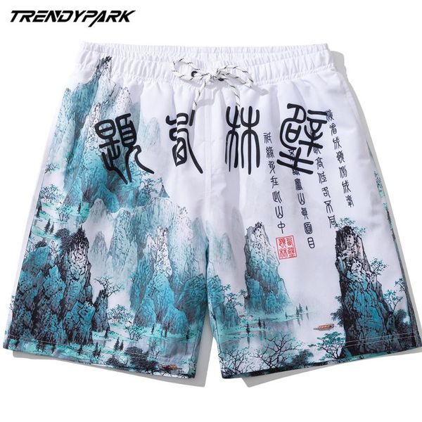 men's shorts short chinese vintage landscape painting summer oversize pockets streetwear harajuku drawstrings casual board, White;black
men's shorts short chinese vintage landscape painting summer oversize pockets streetwear harajuku drawstrings casual board, White;black