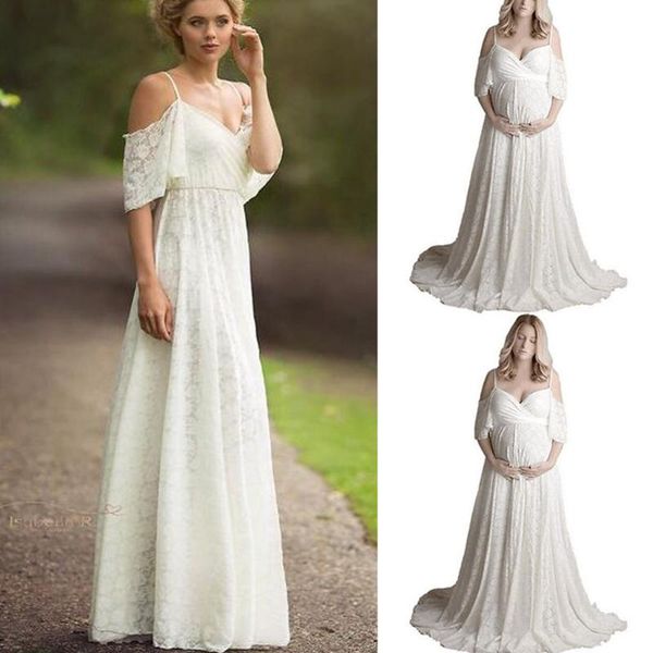 maternity dresses summer women pregnants pography props short sleeve shoulder strap solid lace long dress elegant, White
maternity dresses summer women pregnants pography props short sleeve shoulder strap solid lace long dress elegant, White