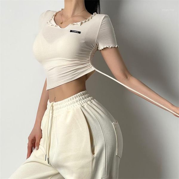 yoga outfit summer drawstring shirt women fitness short sleeve crop breathable sports slim running t-shirts workout gym
yoga outfit summer drawstring shirt women fitness short sleeve crop breathable sports slim running t-shirts workout gym