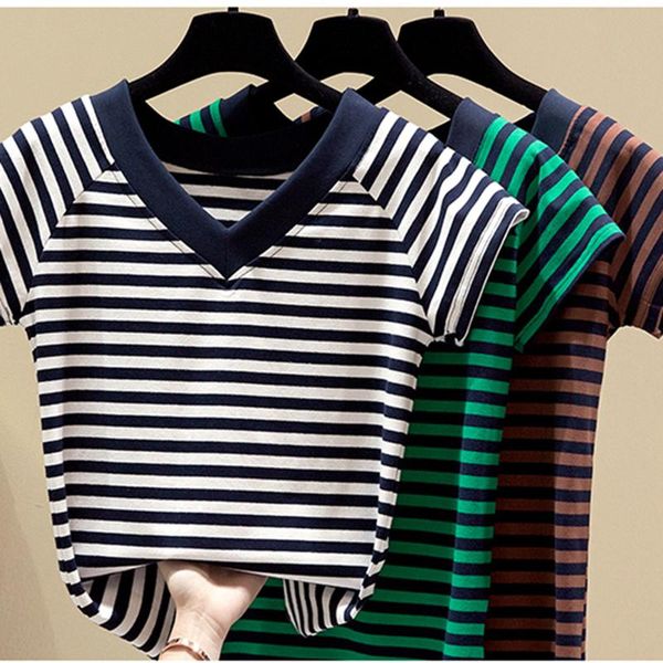 women's t-shirt ljsxls short sleeve woman's fashion striped v-neck tshirt woman all-match casual green summer cotton tee shirt fem, White
women's t-shirt ljsxls short sleeve woman's fashion striped v-neck tshirt woman all-match casual green summer cotton tee shirt fem, White