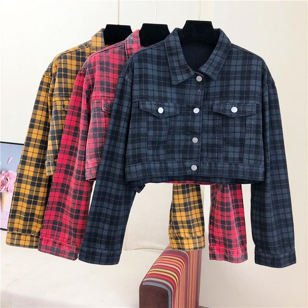 retro plaid short denim jacket female korean version autumn new style washed single-breasted high-waisted long-sleeved jacket, Black;brown
retro plaid short denim jacket female korean version autumn new style washed single-breasted high-waisted long-sleeved jacket, Black;brown