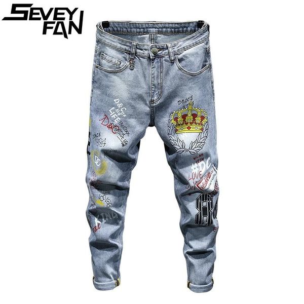 men's jeans seveyfan fahion graffiti printed blue stretch washed denim pants streetwear pencil trousers for male
men's jeans seveyfan fahion graffiti printed blue stretch washed denim pants streetwear pencil trousers for male