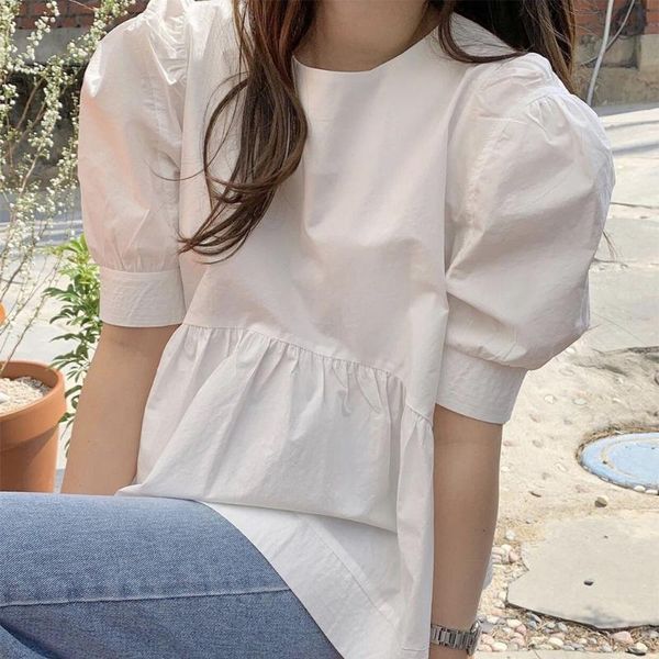 women's blouses & shirts summer shirt women casual round collar puff short sleeve blouse solid korean style loose blusa feminina 2021, White
women's blouses & shirts summer shirt women casual round collar puff short sleeve blouse solid korean style loose blusa feminina 2021, White