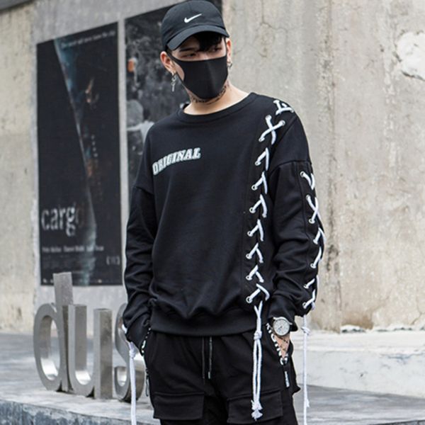 streetwear black sweatshirts men cotton drawstring bandage hip hop hoodies pullovers hombre kg-6
streetwear black sweatshirts men cotton drawstring bandage hip hop hoodies pullovers hombre kg-6