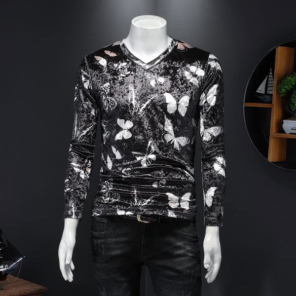 2022 autumn men's velvet v-neck long-sleeved t-shirt printing high elastic fashion casual gentleman bottoming shirt, White;black
2022 autumn men's velvet v-neck long-sleeved t-shirt printing high elastic fashion casual gentleman bottoming shirt, White;black