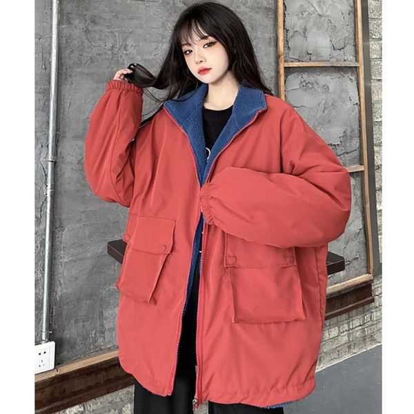women's fur & faux 2021 winter wear on both sides tooling coat harajuku contrast letter jacket vintage zipper lambswool keep warm cotto, Black
women's fur & faux 2021 winter wear on both sides tooling coat harajuku contrast letter jacket vintage zipper lambswool keep warm cotto, Black
