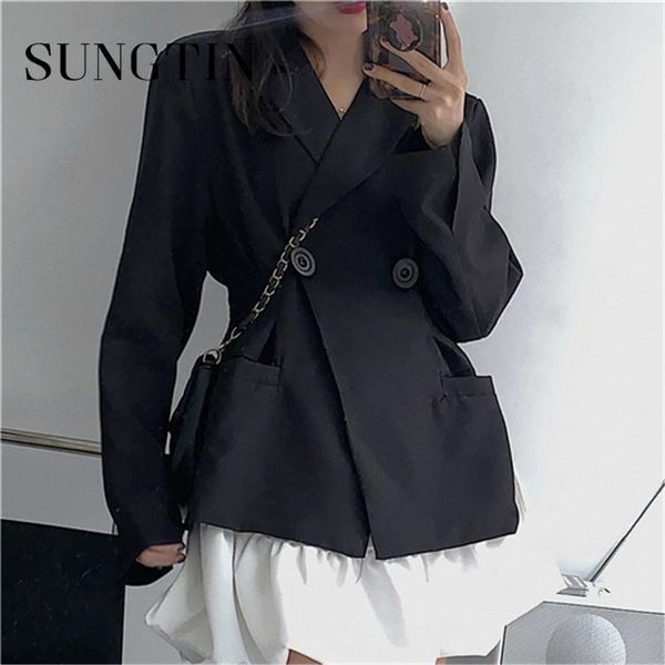 women's suits & blazers sungtin single button spring women coat korean causal solid suit jacket long sleeve notched collar blazer femin, White;black
women's suits & blazers sungtin single button spring women coat korean causal solid suit jacket long sleeve notched collar blazer femin, White;black