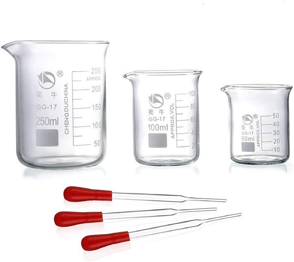 lab supplies glass beakers, pack of 6 low form measuring & droppers set,250ml,100ml,50ml,3 without scales
lab supplies glass beakers, pack of 6 low form measuring & droppers set,250ml,100ml,50ml,3 without scales