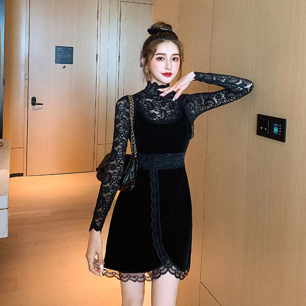 new arrival comfortable two pieces lace perspective and mini strap a-line dress temperamental fresh women sets wwcq, Black
new arrival comfortable two pieces lace perspective and mini strap a-line dress temperamental fresh women sets wwcq, Black