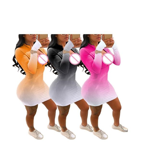 casual dresses 2021 women dress gradient color printed front zipper full length regular sleeve turtleneck high waist sheath bag hip clothing, Black;gray
casual dresses 2021 women dress gradient color printed front zipper full length regular sleeve turtleneck high waist sheath bag hip clothing, Black;gray