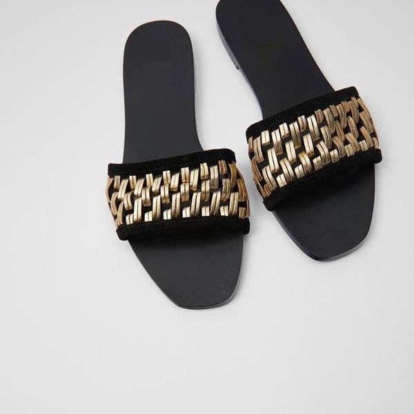 slippers 2021 summer flat slides sandals women golden knit outside beach slipper fashion women's holiday shoes, Black
slippers 2021 summer flat slides sandals women golden knit outside beach slipper fashion women's holiday shoes, Black
