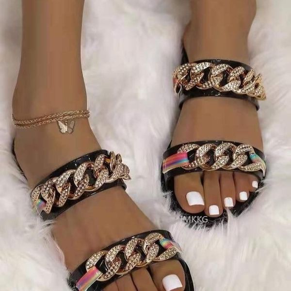 slippers rhinestone slides for women flat sandals 2021 summer metal chain open toe outdoor feminino shoes mujer 43, Black
slippers rhinestone slides for women flat sandals 2021 summer metal chain open toe outdoor feminino shoes mujer 43, Black
