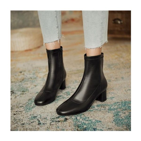 boots spring and autumn women's shoes korean thick heel short stretch side zipper high round toe tendon sole, Black
boots spring and autumn women's shoes korean thick heel short stretch side zipper high round toe tendon sole, Black