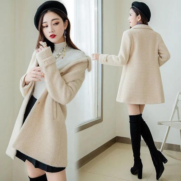 women's wool & blends autumn winter jacket women imitation mink velvet coats female woolen coat mid-length elegant overcoat ladies jack, Black
women's wool & blends autumn winter jacket women imitation mink velvet coats female woolen coat mid-length elegant overcoat ladies jack, Black