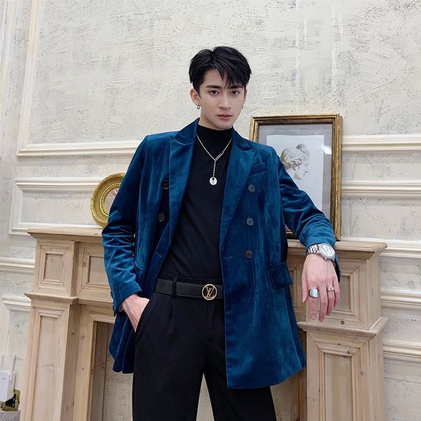men's suits & blazers men blue velvet double-breasted casual suit jacket male women streetwear vintage fashion hip blazer coat autumn o, White;black
men's suits & blazers men blue velvet double-breasted casual suit jacket male women streetwear vintage fashion hip blazer coat autumn o, White;black