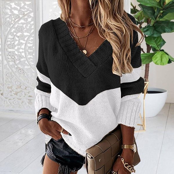 women's sweaters 40# casual patchwork sweater striped women winter mink fleece soft v neck color matching pull femme, White;black
women's sweaters 40# casual patchwork sweater striped women winter mink fleece soft v neck color matching pull femme, White;black