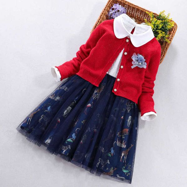 arrival kids girl clothes 2 piece set knitted cardigan sweater long sleeve print animals princess girls dress children 210713, White
arrival kids girl clothes 2 piece set knitted cardigan sweater long sleeve print animals princess girls dress children 210713, White