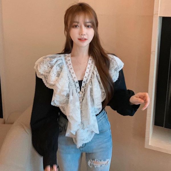 women's blouses & shirts french style chiffon patchwork lace edging v-neck ruffles puff sleeves women autumn spring 2021, White
women's blouses & shirts french style chiffon patchwork lace edging v-neck ruffles puff sleeves women autumn spring 2021, White