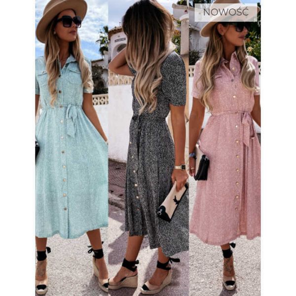 summer fashion women's style small floral lapel belt short-sleeved bohemian dress women's clothing #9367 210527, Black;gray
summer fashion women's style small floral lapel belt short-sleeved bohemian dress women's clothing #9367 210527, Black;gray