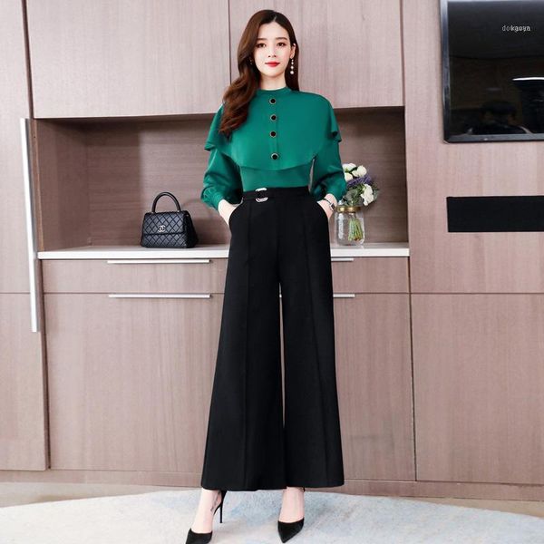women set spring fall two piece chiffon blouse wide leg pants office ladies work formal business wear clothing female pantsuits1, White
women set spring fall two piece chiffon blouse wide leg pants office ladies work formal business wear clothing female pantsuits1, White