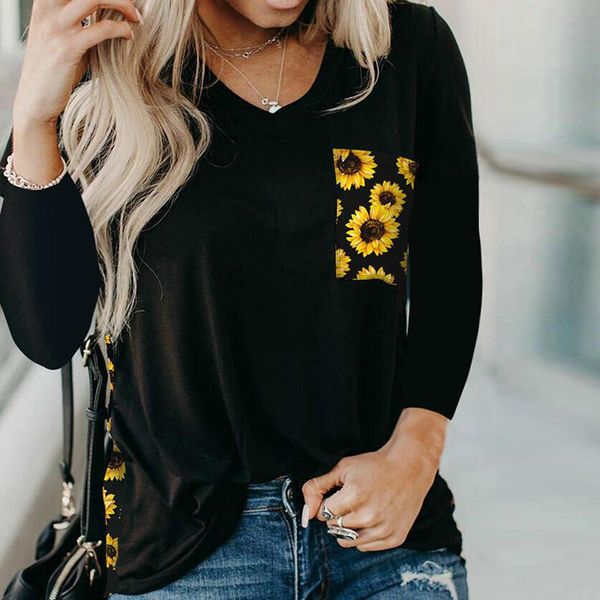 women's blouses & shirts 2021 autumn women v-neck sunflower printing splicing long sleeve female casual clothes, White
women's blouses & shirts 2021 autumn women v-neck sunflower printing splicing long sleeve female casual clothes, White